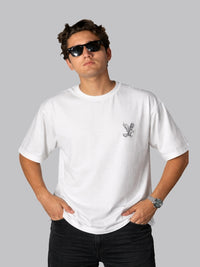 Mehrosh White Eagle Logo Relaxed Fit Drop Shoulder Tee 1