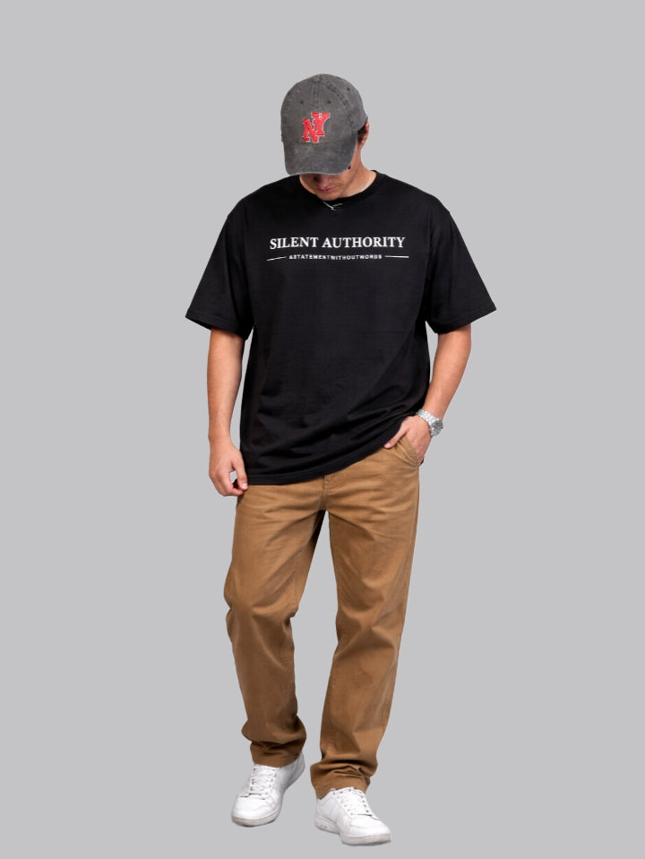 Mehrosh Black Statement Tee – Silent Authority