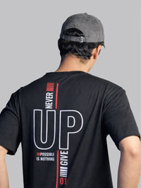 Mehrosh Black Print Slogan Tee – Never Give Up 2