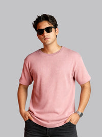 Mehrosh Pink Waffle Knit Relaxed Fit Drop Shoulder Tee 2