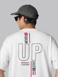 Mehrosh White Print Slogan Tee – Never Give Up 2