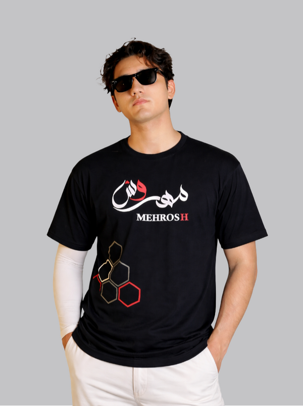 Mehrosh Black Graphic Tee – Signature Edition alt