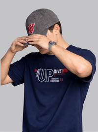 Mehrosh Navy Print Slogan Tee – Never Give Up 3