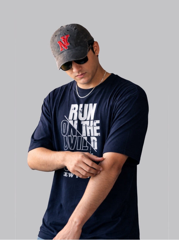 Mehrosh Navy Graphic Statement Tee – Run On The Wild Side