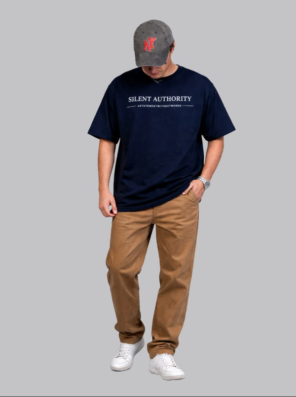 Mehrosh Navy Statement Tee – Silent Authority