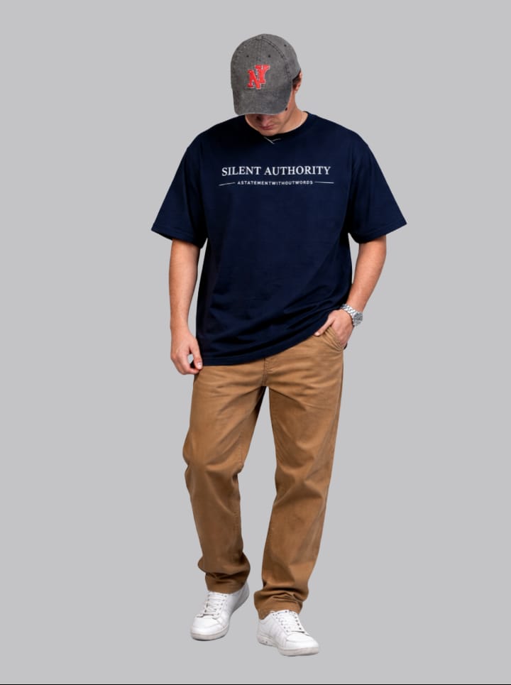 Mehrosh Navy Statement Tee – Silent Authority