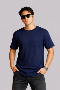 Mehrosh Navy Waffle Knit Relaxed Fit Drop Shoulder Tee 1