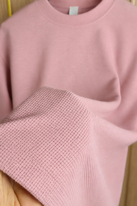 Mehrosh Pink Waffle Knit Relaxed Fit Drop Shoulder Tee 4