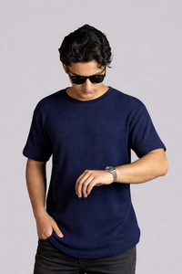 Mehrosh Navy Waffle Knit Relaxed Fit Drop Shoulder Tee 2