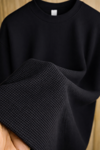 Mehrosh Black Waffle Knit Relaxed Fit Drop Shoulder Tee 4