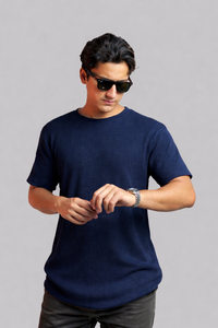 Mehrosh Navy Waffle Knit Relaxed Fit Drop Shoulder Tee 3